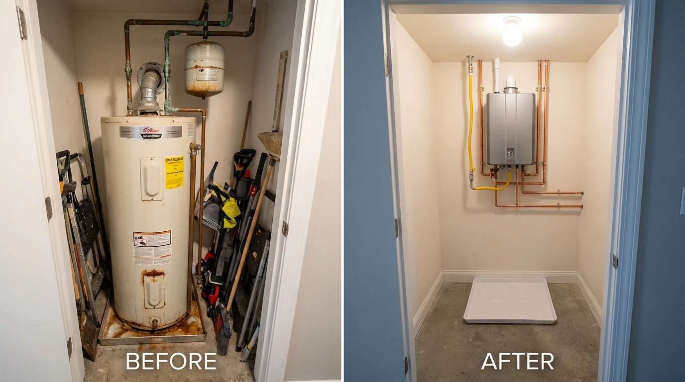 Tank water heater versus wall-mounted tankless unit comparison for Fayetteville, NC homeowners
