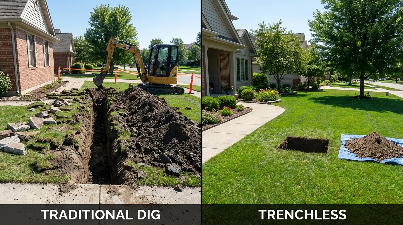 Trenchless sewer repair with minimal yard damage versus traditional excavation in Fayetteville, NC